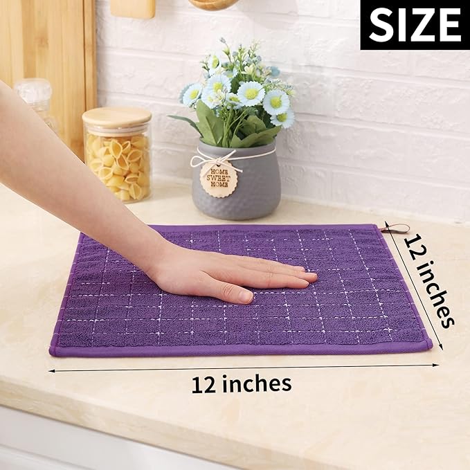 Homaxy 100% Cotton Terry Kitchen Dish Cloths, Ultra Soft and Absorbent Dish Towels for Kitchen, Suitable for Drying and Washing Dishes, 4 Pack, 12 x 12 Inches, Purple