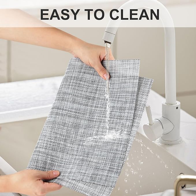 Vinyl Placemats Set of 8, PVC Woven Washable Non-Slip Table Mats, Heat Resistant Wrinkle Free Place Mats for Dining Table, Easy to Clean (8, Light Grey)