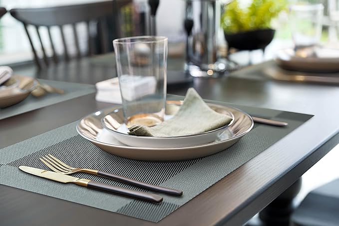 More Décor Dining Table Placemats, Washable Heat-Resistant PVC Vinyl Table Mats for Dining Room and Kitchen, Anti-Slip - Set of 6 - Grey