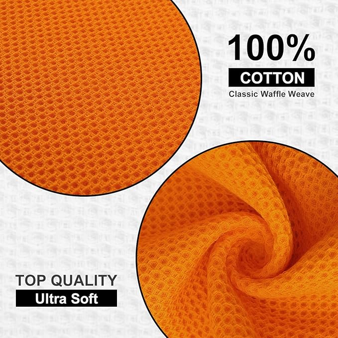 Kitinjoy 100% Cotton Kitchen Dish Cloths (12 X 12 Inches, Orange), 6 Pack Waffle Weave Ultra Soft Absorbent Dish Towels for Drying Dishes Quick Drying Kitchen Towels Dish Rags