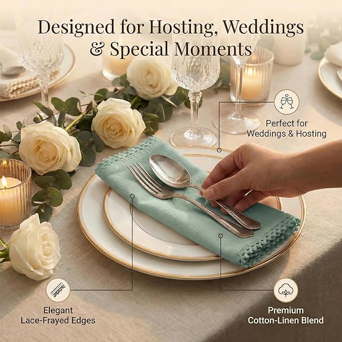 ACCENTHOME Teal Cloth Napkins Set of 12 - 18x18 inch Cotton Dinner Napkins - Washable Soft Premium Hotel Quality Reusable Napkins for Family Dinners, Weddings & Everyday Use