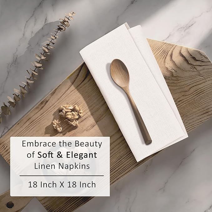 Ruvanti Linen Napkins Set of 12, 18x18 Cloth Napkins, Cotton Linen Blend Napkins Cloth Washable, Soft, Reusable Dinner Napkins for Wedding, Parties, Christmas, Thanksgiving, Everyday Use - Ivory