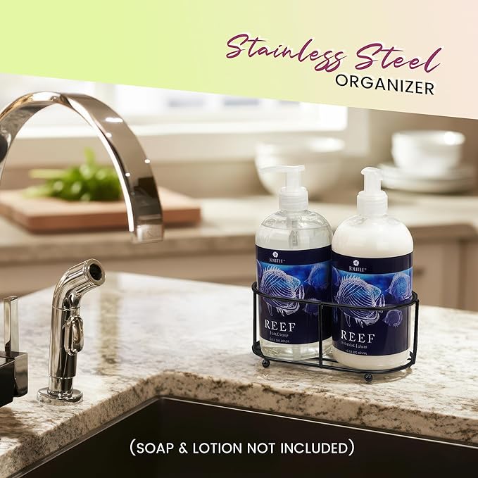 Jolitee Vintage Farmhouse Soap Caddy Decor - Hand Lotion and Dish Soap Dispenser Set (Black)