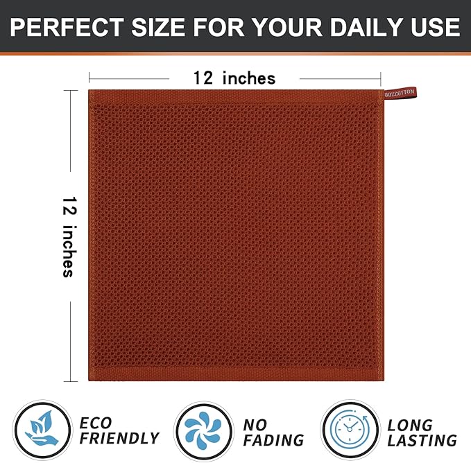 Kitinjoy 100% Cotton Kitchen Dish Cloths (12 X 12 Inches, Rust), 6 Pack Waffle Weave Ultra Soft Absorbent Dish Towels for Drying Dishes Quick Drying Kitchen Towels Dish Rags