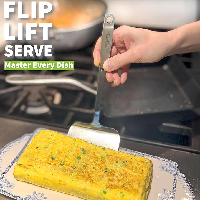 TECHEF - ChefCore 304 Stainless Steel Solid Turner Spatula with Ergonomic Handle, One-Piece Unibody Design, Rustproof & Heat Resistant, 10.5" Serving Utensil – Made in Korea