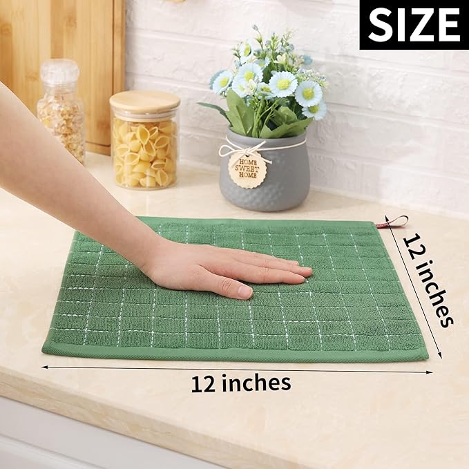 Homaxy 100% Cotton Terry Kitchen Dish Cloths, Ultra Soft and Absorbent Dish Towels for Kitchen, Suitable for Drying and Washing Dishes, 18 Pack, 12 x 12 Inches, Grass Green