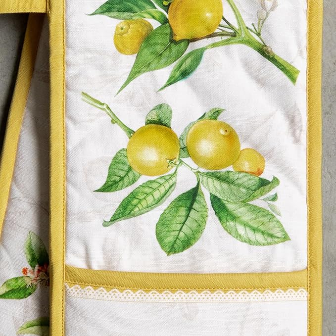 Maison d' Hermine Double Oven Mitts 100% Cotton 7"x35" Double Oven Mitt Heat Resistant BBQ Cooking Gloves with Loop Baking Grilling Gifts for Mothers Day Spring Summer (Limoncello)