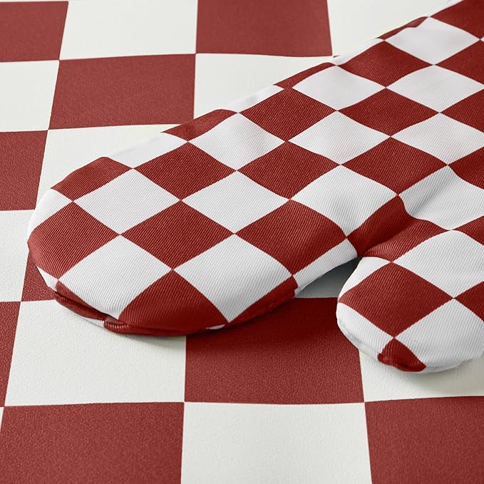 Ohocut Red Checkered Oven Mitts Heat Resistant, Vintage Retro Checkerboard Cute Oven Mitts, Non-Slip Silicone Kitchen Oven Gloves, 2-Pack Set, 7''x13''