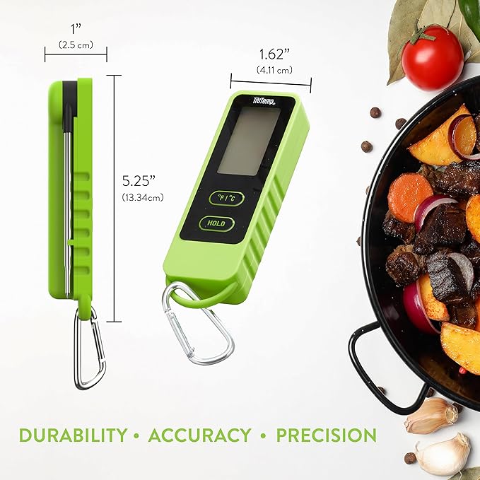 Taylor TruTemp Compact Digital Folding Meat Thermometer with Carabiner Clip for Grilling BBQ Kitchen Griddle, Portable Gadget Essential, Food Temperature Monitor, Gift for Dad Him Men, Green