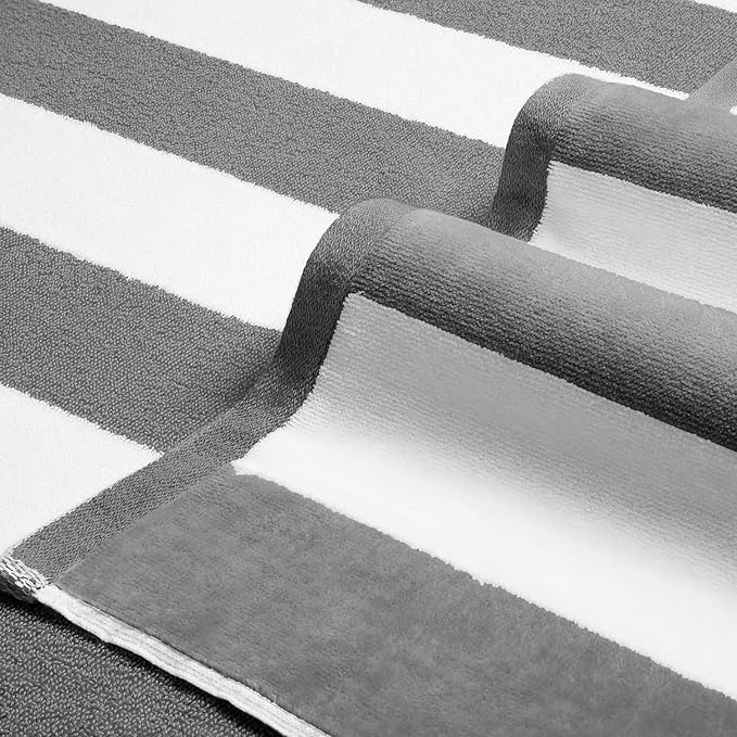 LULUHOME Large Oversized Beach Towel - Big Cotton 36 x 70 Inch Striped Pool Towel, Large Cabana Soft Swimming Towel for Adult Men Women,Grey