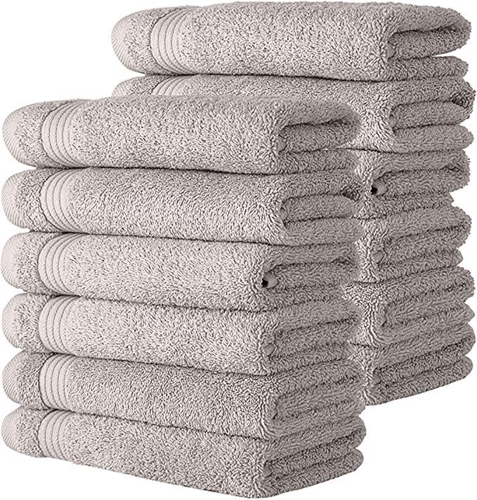 Classic Turkish Towels CTT - Premium Washcloths 12 Pack Set, 100% Turkish Cotton, Highly Absorbent & Quick Dry, Face Towels Wash Cloths for Hotel, Spa & Gym | 12"x12" (Light Grey)