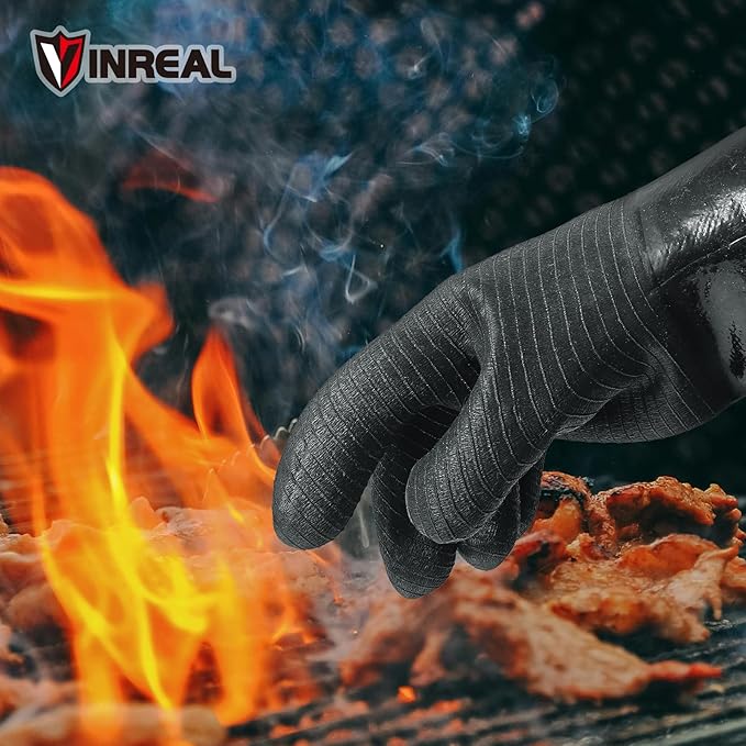 BBQ Grill Gloves – Heat Resistant up to 932°F, Waterproof & Oil Resistant Neoprene, 14-Inch Long Sleeve Cooking Gloves for Grilling, Fryer, Baking, Smoker
