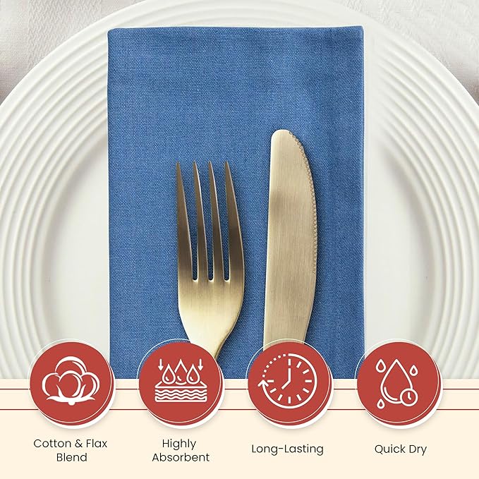 Vintage Vista Plain Cloth Napkins Set of 12 (18" x 18") - Cotton & Flax Table Napkins Cloth Washable & Reusable for Everyday Use & Easter - (Multicolor)