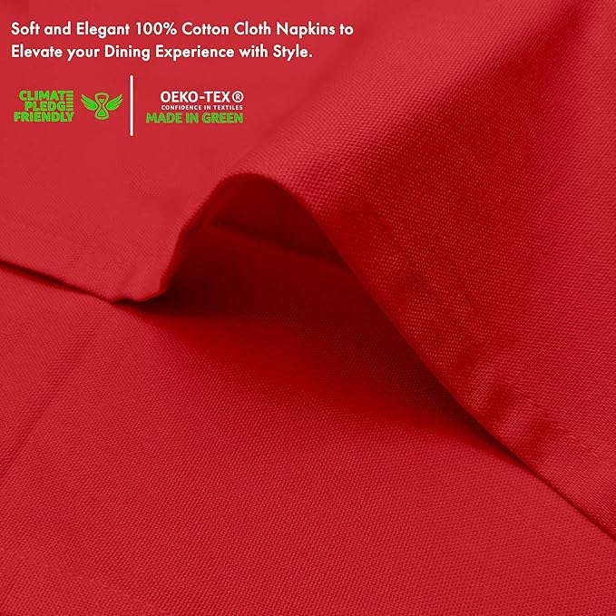 Ruvanti Cloth Napkins Set of 12, 100% Cotton High GSM 18x18 Inches Soft, Washable, Highly Durable & Absorbent, Perfect for Parties, Christmas, Thanksgiving Dinners – Flame Scarlet