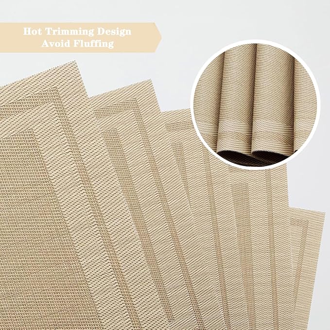 Khaki Placemats Set of 2 - Heat Resistant Non-Slip Place mats for Dining Table, Washable Durable PVC Vinyl Woven Table Mats (Khaki, 2)