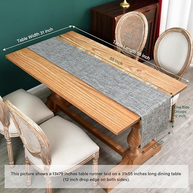 Farmhouse Rustic Faux Linen Table Runner Neutral Grey Table Runners Double Layer Reversible Rectangle Runners for Daily Use Kitchen Dining Banquet Holiday 13x60 Inch