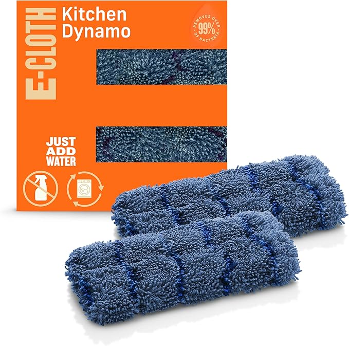 E-Cloth Kitchen Dynamo, Premium Microfiber Non-Scratch Kitchen Dish Scrubber Sponge, Ideal for Dish, Sink and Countertop Cleaning, 100 Wash Guarantee, Blue, 2 Pack