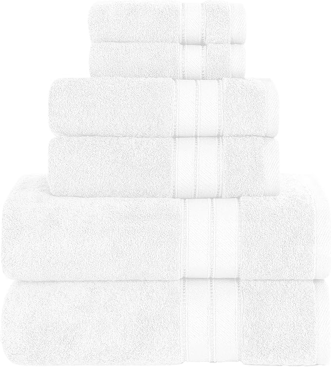 Modern Threads - Spun Loft 6-Piece 100% Combed Cotton Towel Set - Bath Towels, Hand Towels, & Washcloths - Super Absorbent & Quick Dry - 600 GSM - Soft & Plush, White