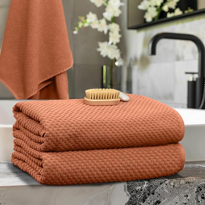 COTTON CRAFT Waffle Bath Sheets - Luxurious 2 Pack Euro Spa Waffle Weave Bath Sheet - Large 100% Ringspun Cotton Bath Towels - Absorbent Quick Dry Bathroom Towel Set - Oversized 35 x 70 inches - Mocha
