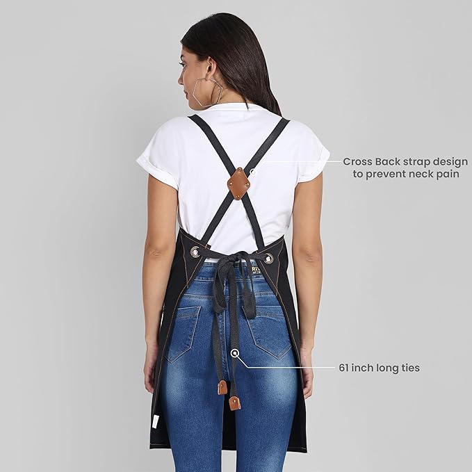 Chef Apron, Recycled Cotton Kitchen Apron with an Adjustable Neck with Long Ties, for cooking, baking