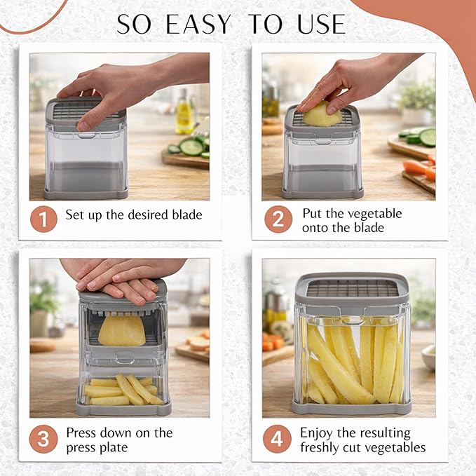 Brieftons PerfectCut Vegetable Chopper: 4-Blade Veggie Dicer Fruit Slicer, Potato French Fry Cutter, Wedge Cutter, Onion Chopper, Egg Slicer with 5 Recipe Ebooks, Safe to Use, Easy to Clean & Store