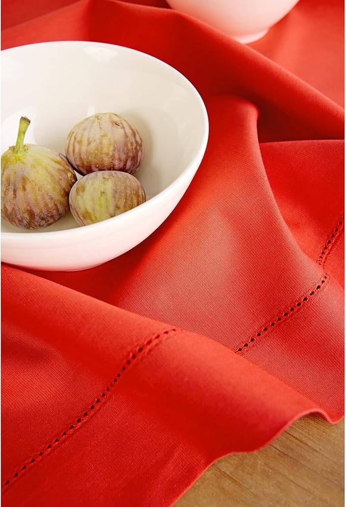 Solino Home Cotton Linen Placemats Set of 4 - Hemstitch Poppy Red Placemats 14 x 19 Inch - Machine Washable Table Mats for Mothers Day, Memorial Day