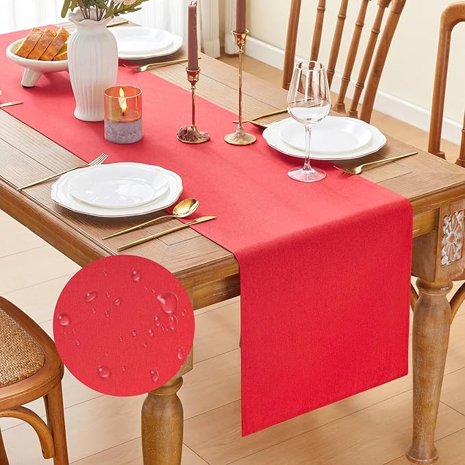 YATOJUZI Red Table Runner Seasonal Kitchen Dining Coffee Table Decoration 72 Inches Long Waterproof Farmhouse Rustic Christmas Red Table Runner Home Wedding Party Decor 16x72Inch