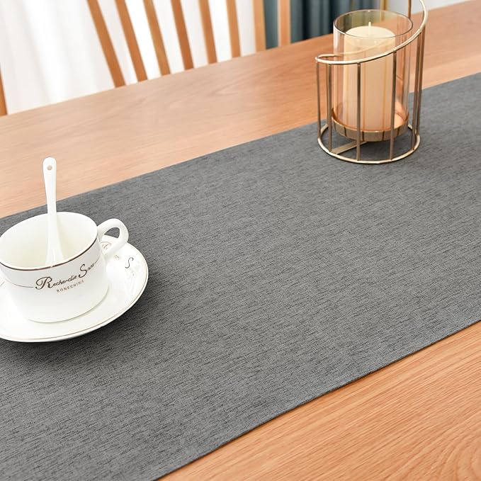 Farmhouse Rustic Table Runner Charcoal Faux Linen Table Runners Water Resistant Short Table Runner 36 inches for Living Room Dresser Bedroom Kitchen Dining Party 13x36 Inch