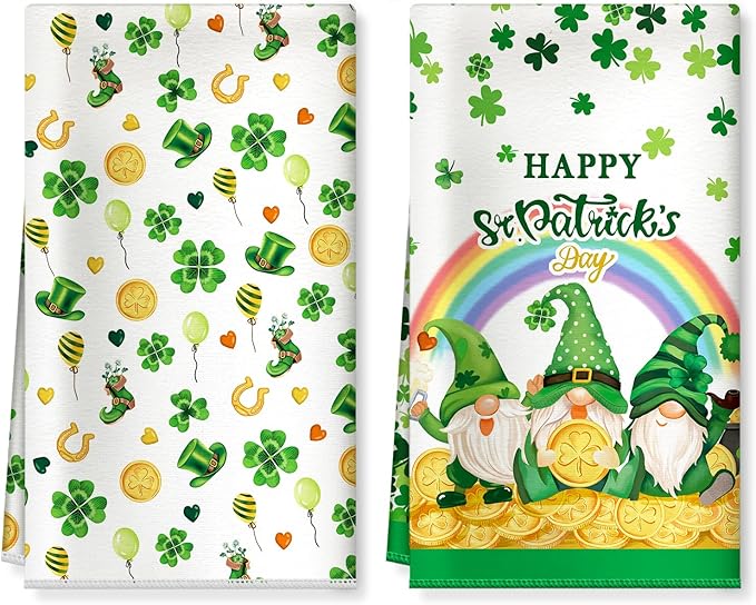 St. Patrick's Day Gnome Shamrock Microfiber Kitchen Towels, Soft Absorbent Hand Towel 15.7 × 23.6 inch, Thick Dish Cloth for Party Anniversary Holiday Decoration Housewarming Gifts