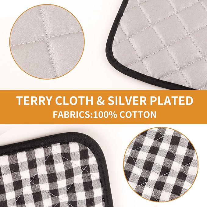 5 Pack Pot Holders for Kitchen Easy-Care Cotton Machine Washable hot Pads for Kitchen for Cooking and Baking Oven Black-and-White Grid