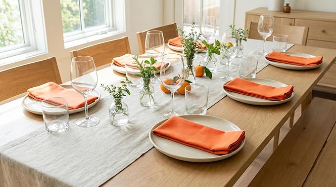 PurpleEssences Set of 12 Cloth Dinner Napkins 100% Cotton 18x18 Inch - Soft Durable Washable - Ideal for Farmhouse Party Spring Easter Summer - Perfect Everyday Use Table Linen - Orange