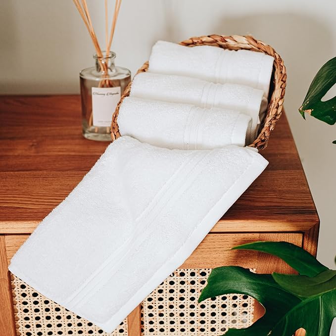 Milara Turkish Super-Plush Wash Cloths Set 4-Piece | Premium 100% Cotton Washcloths Absorbent, Durable with Hanging Loops | White Color Bath Washcloths, (13 x 13 Inch)