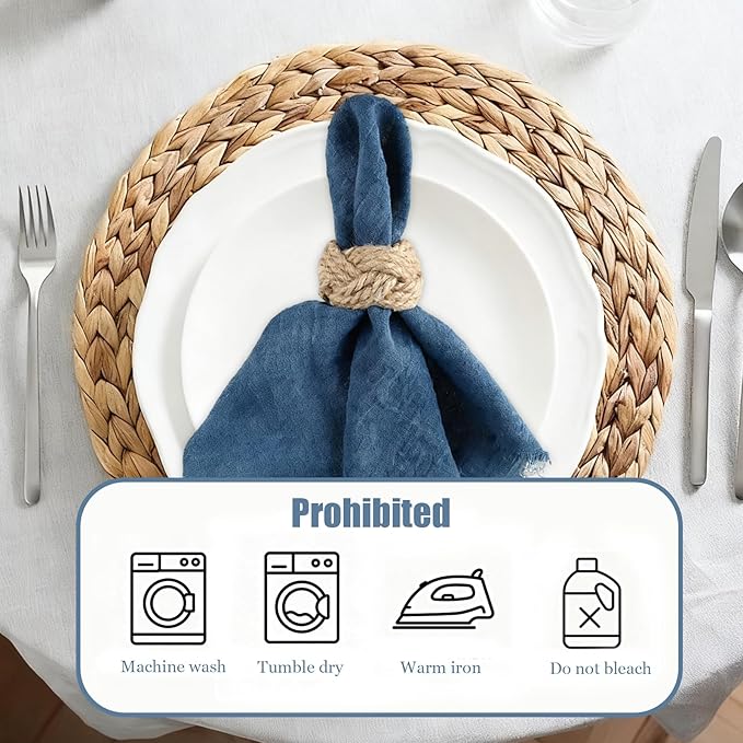 Cotton Blend Fringe Cloth Napkins - Crinkle Gauze Dinner Napkins, Reusable & Washable Table Napkins, 17" x 17" (43 x 43 cm), Multiple Colors, 12/24/48/100 Pack (12, Denim Blue)