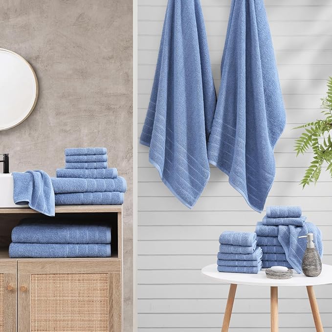 Casa Platino Cotton Bath Towel 8 Piece Set - Super Soft, Quick Dry & Absorbent - 2 Bath, 4 Washcloths, 2 Hand Towels for Bathroom - Durable & Minimal Lint After 3 Washes - Cerulean Blue