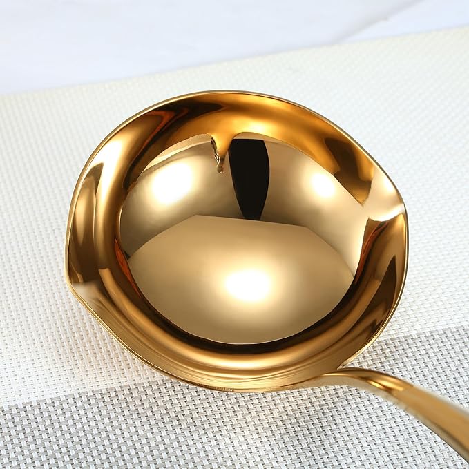 4.Oz 18/10 Stainless Steel Kitchen Ladle Cooking Utensils with 11.8-Inch Handle,Heavy Duty Serving Large Soup Spoon,Dishwasher Safe(Gold)