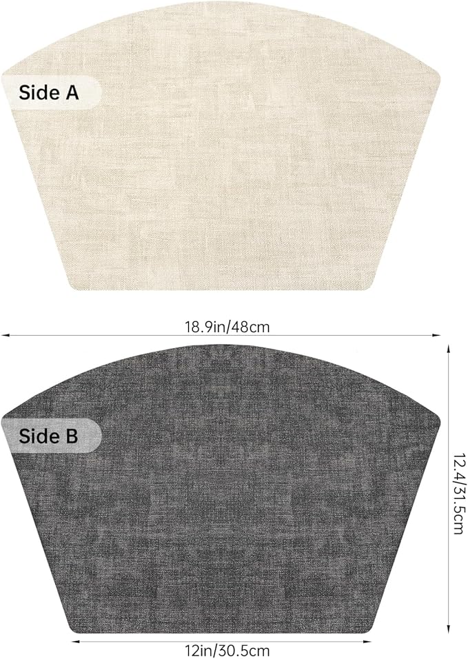 Round Table Placemats Set of 4, Dual-Sided Wedge Shape Faux Leather Table Mats, Washable Wipeable Heat Resistant Place Mats for Outdoor Indoor, Beige Gray
