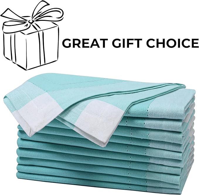Homidate Cotton Cloth Napkins Set of 12 – 20x20 Aqua Green Double Hemstitched – Machine Washable Dinner Napkins for Weddings, Everyday Dining & Events