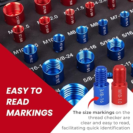 Thread Checker, 60pcs Nut and Bolt Thread Checker, 30 Inch & 30 Metric Box Set Thread Gauge, Thread Checker Standard and Metric Suitable for Size Checker of Bolts or Nuts in Narrow Areas