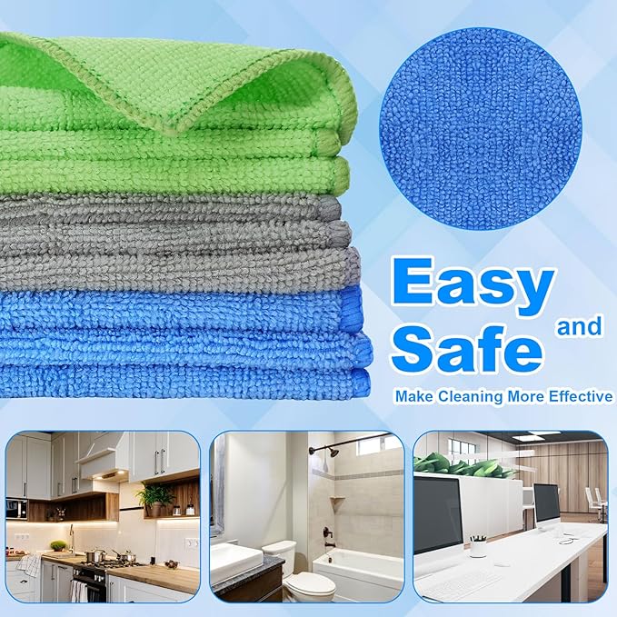 Tanlade Cleaning Cloth Dry Erase Cloth Cleaning Rags Reasonable Kitchen Towels Microfiber Towels Cars Wash(6 x 6 Inch,Gray/Green/Blue,30 Pcs)