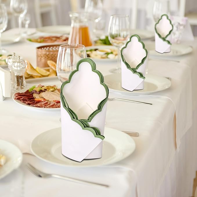 Ridhi Cloth Napkins 100% Pure Cotton Farmhouse Wedding Dinner Napkins Gift for Spring, Easter, Valentine, Holiday, Everyday Napkin (4-18" x 18" White with Sage Green Edge)