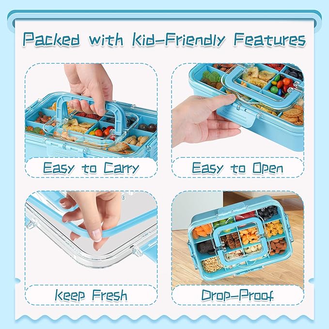 Xyptorix Snack Box Container for Kids - Adjustable 12-Compartment Snack Containers, Reusable Bento Box, Dishwasher Safe, BPA-Free, Perfect for School, Travel, Camping & Picnic, Blue
