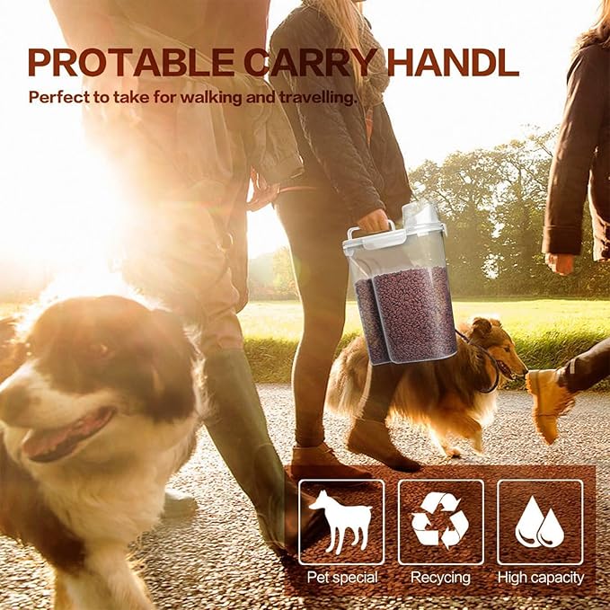 TIOVERY Dog Food Storage Container, 5-7 Lbs Airtight Pet Food Container, Cat food Container Dispenser with Portable Handle, Pouring Spout and Measuring Cup for Dogs Cats 2Pack White/6Qt