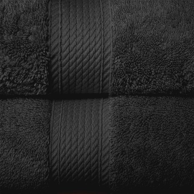 Superior Egyptian Cotton Pile 10 Piece Towel Set, Includes 2 Bath, 4 Hand, 4 Face Towels/ Washcloths, Ultra Soft Luxury Towels, Thick Plush Essentials, Guest Bath, Spa, Hotel Bathroom, Black