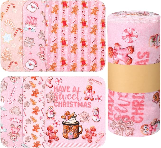 36 Pack Reusable Cleaning Cloths Washable Cotton Kitchen Dish Towels for Home Party Supplies Bulk, 9.84x11.81in (Pink Gingerbread)