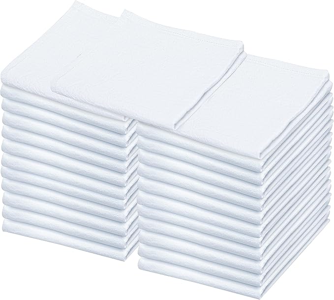 LITO LINEN AND TOWEL Flour Sack Towels – 24 Pack Cotton Kitchen Dish Towels, Tea Towels for Crafts, Embroidery, Baking, Bread Proofing – Thick, Absorbent, Quick-Dry – 28"x28" White