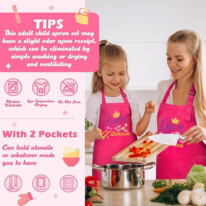 R HORSE 2Pcs Adults Kids Matching Apron Set Mommy and Me Adjustable Kitchen Apron with 2 Pockets Parent and Child Matching Gift for Mother's Day Women Daughter Cooking Baking Painting Training