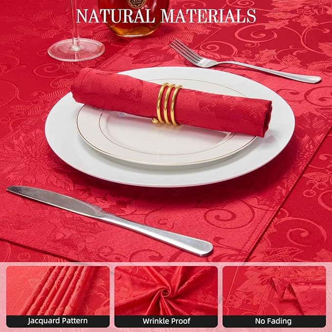 Cloth Napkins Set of 8 – Square Jacquard Floral Flowers Fabric Polyester Washable Reusable for Kitchen Dinner Dining Restaurants Wedding Party Banquet Table(Dark Red/17x17 Inch)