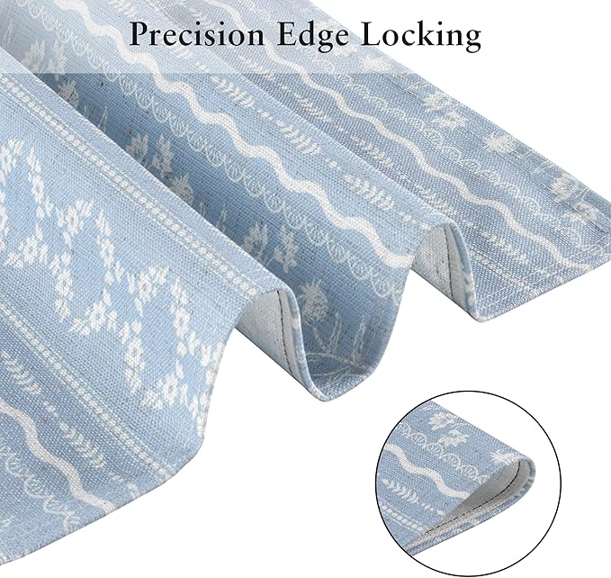 LilyCat Linen Fabric Blue Floral Placemats, Stripes Durable Boho Dining Table Mats for Kitchen, Rustic Vintage Washable Place Mats Set of 6, 18’’× 12’’