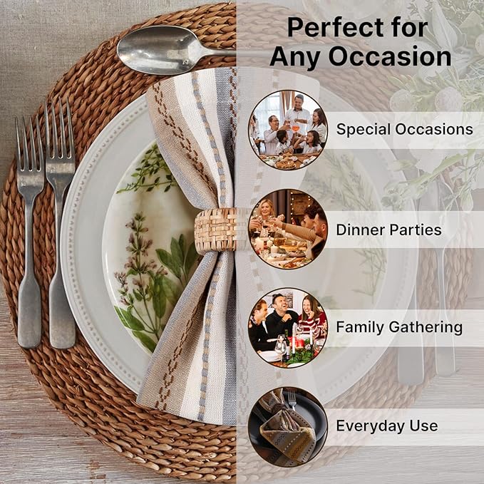 LFH Home Cotton Rich Cloth Salsa Napkin Set of 12 Washable Soft Durable Striped Table Napkins for Dining Wedding Daily Use Reusable Eco-Friendly Fabric Napkins (18x18)-Cream Multi Thanks Giving