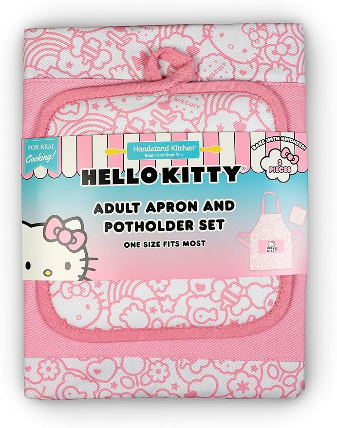 Handstand Kitchen Hello Kitty Print 28" Adult Apron and Pot Holder Set